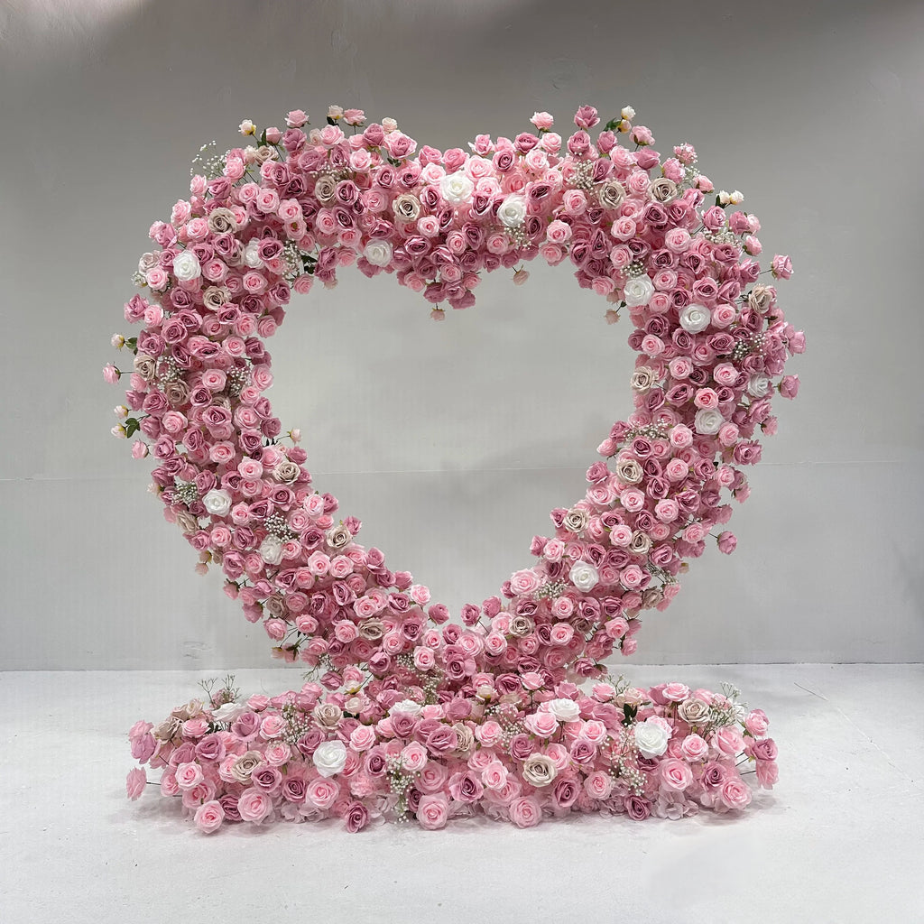 Pink heart - shaped flower arch for wedding banquet event backdrop