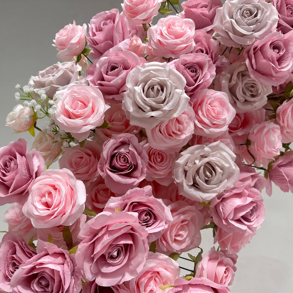 Pink heart - shaped flower arch for wedding banquet event backdrop