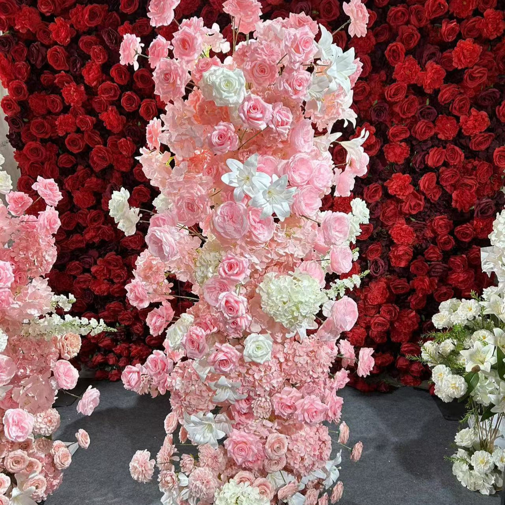 Pink wedding party cow - horn - shaped flower arch